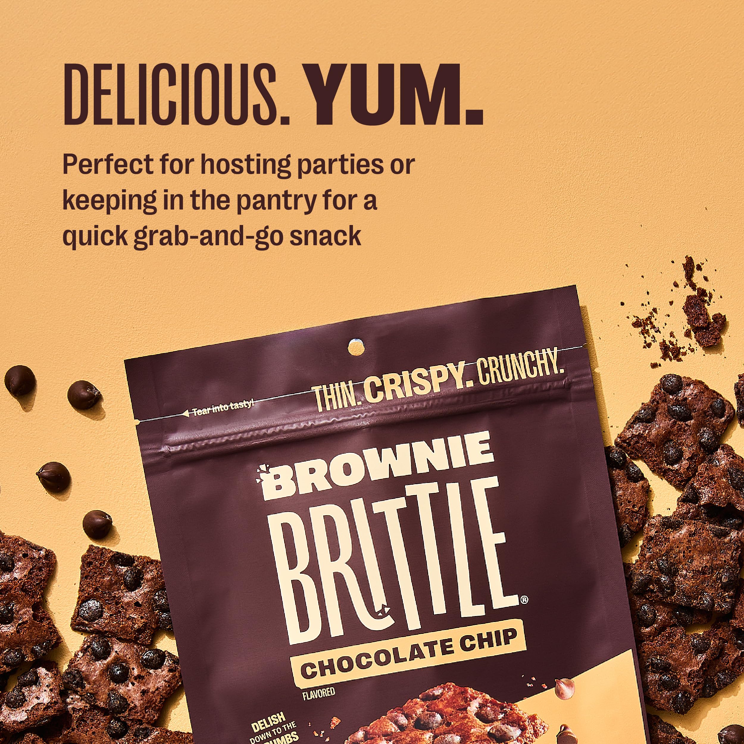 Crumbled Brownie Brittle topping on ice cream adds chocolatey crunch.