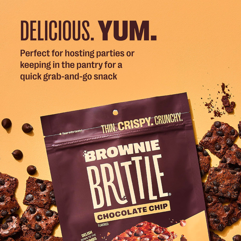 Crumbled Brownie Brittle topping on ice cream adds chocolatey crunch.