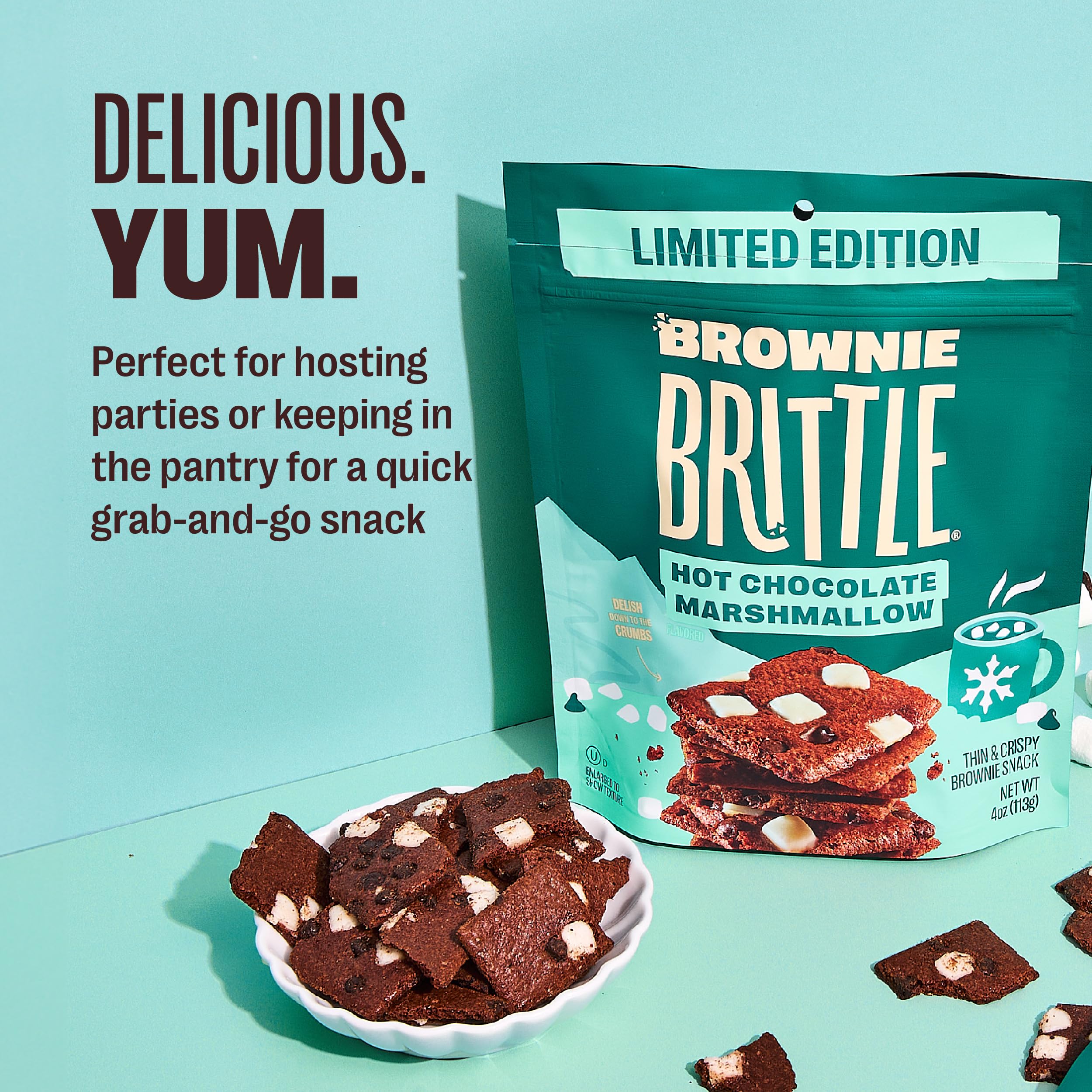 Brownie Brittle Hot Chocolate Marshmallow crumbs topping over ice cream.