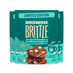 Brownie Brittle Hot Chocolate Marshmallow pack front highlighting crispy brownie edges.