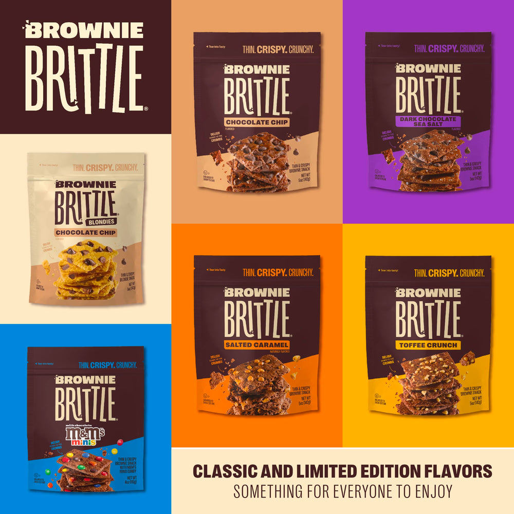 Brownie Brittle Original Chocolate Chip on the go snack pack in hand