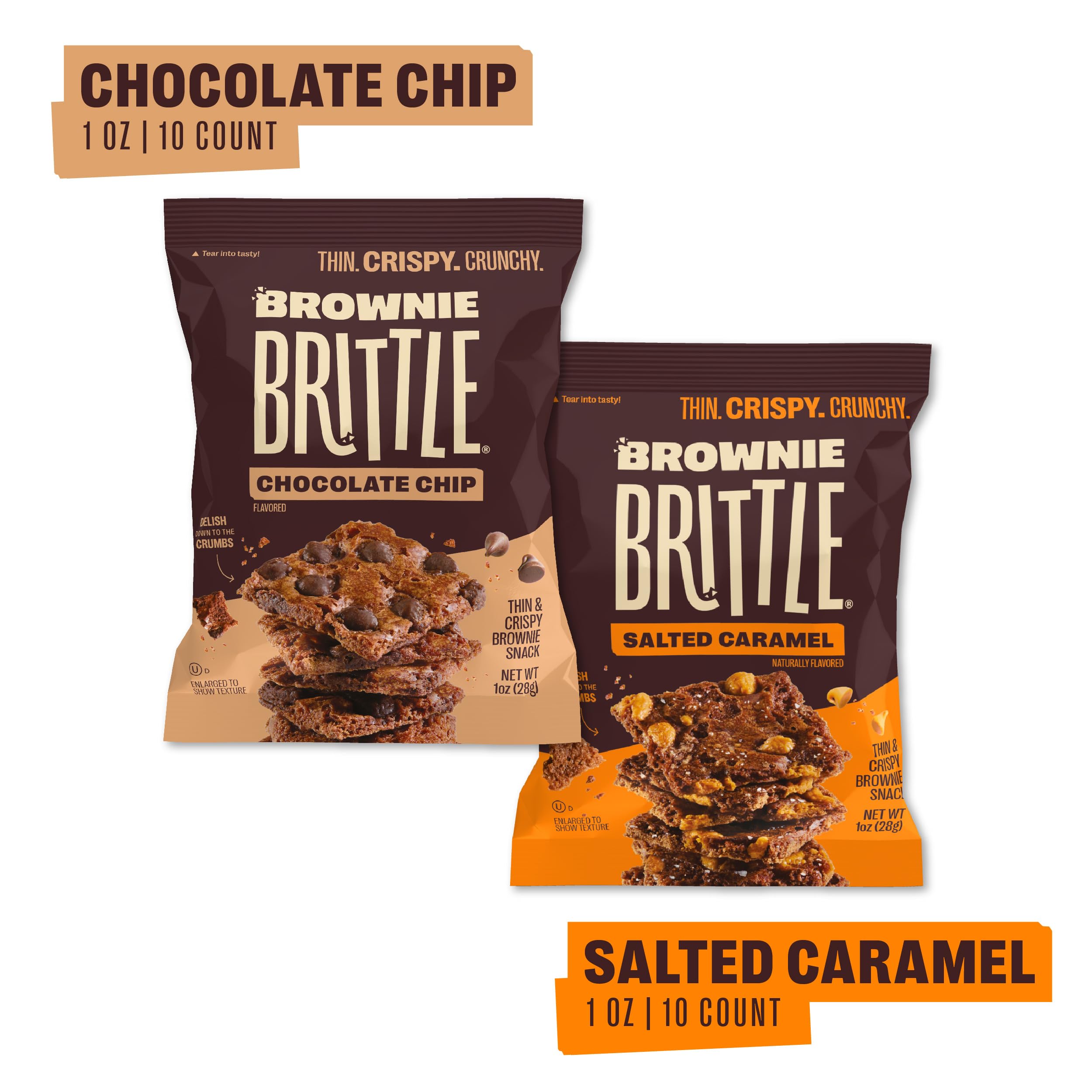 Brownie Brittle salted caramel 1oz bag with sea salt crunch for a treat.