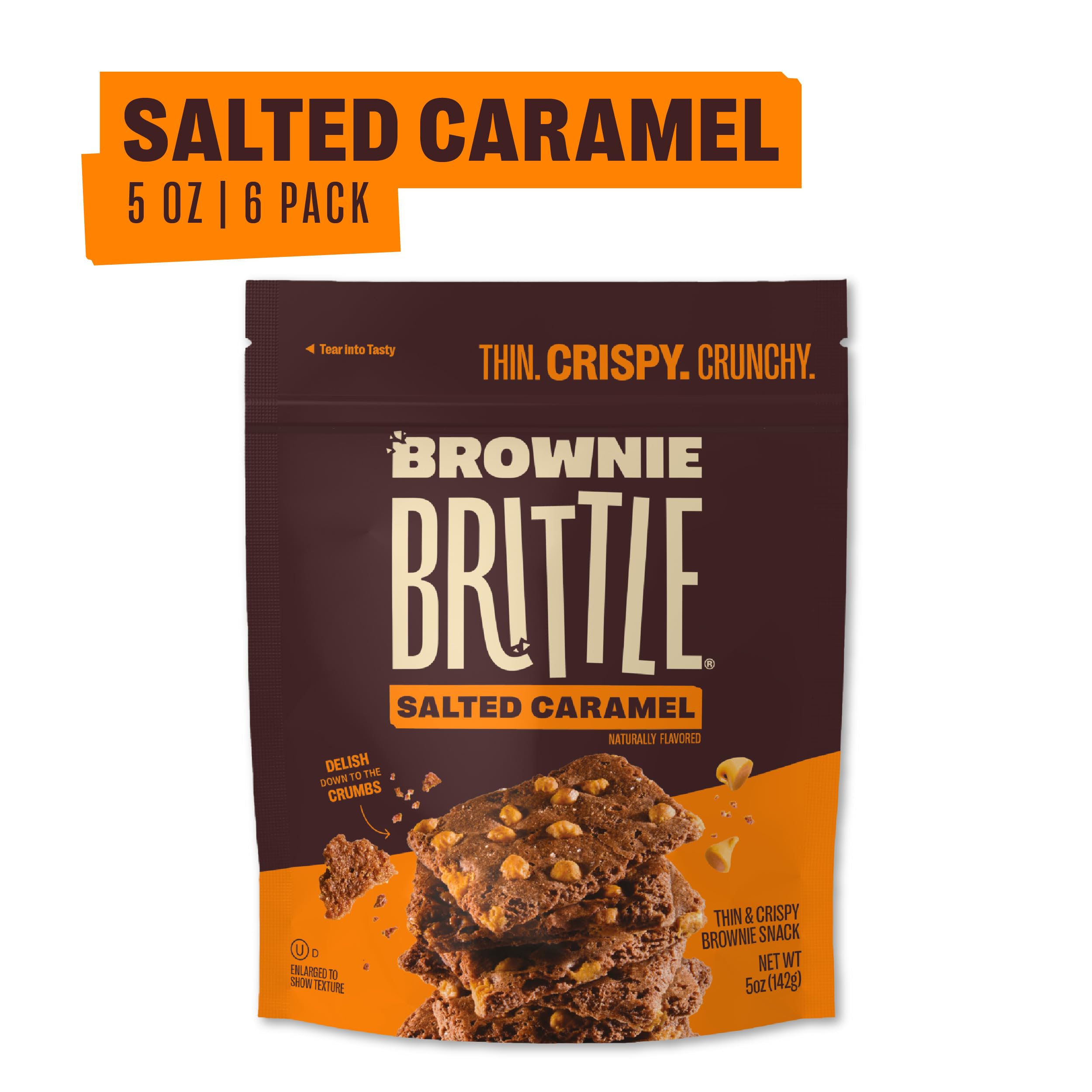Brownie Brittle Salted Caramel crispy slices invite a chocolatey bite with crunch, perfect for dessert snacking.