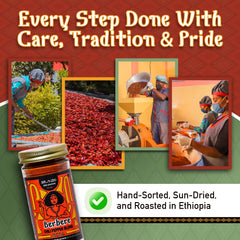 Brundo Market authentic Ethiopian spice mix in jar enhances meat and stews.