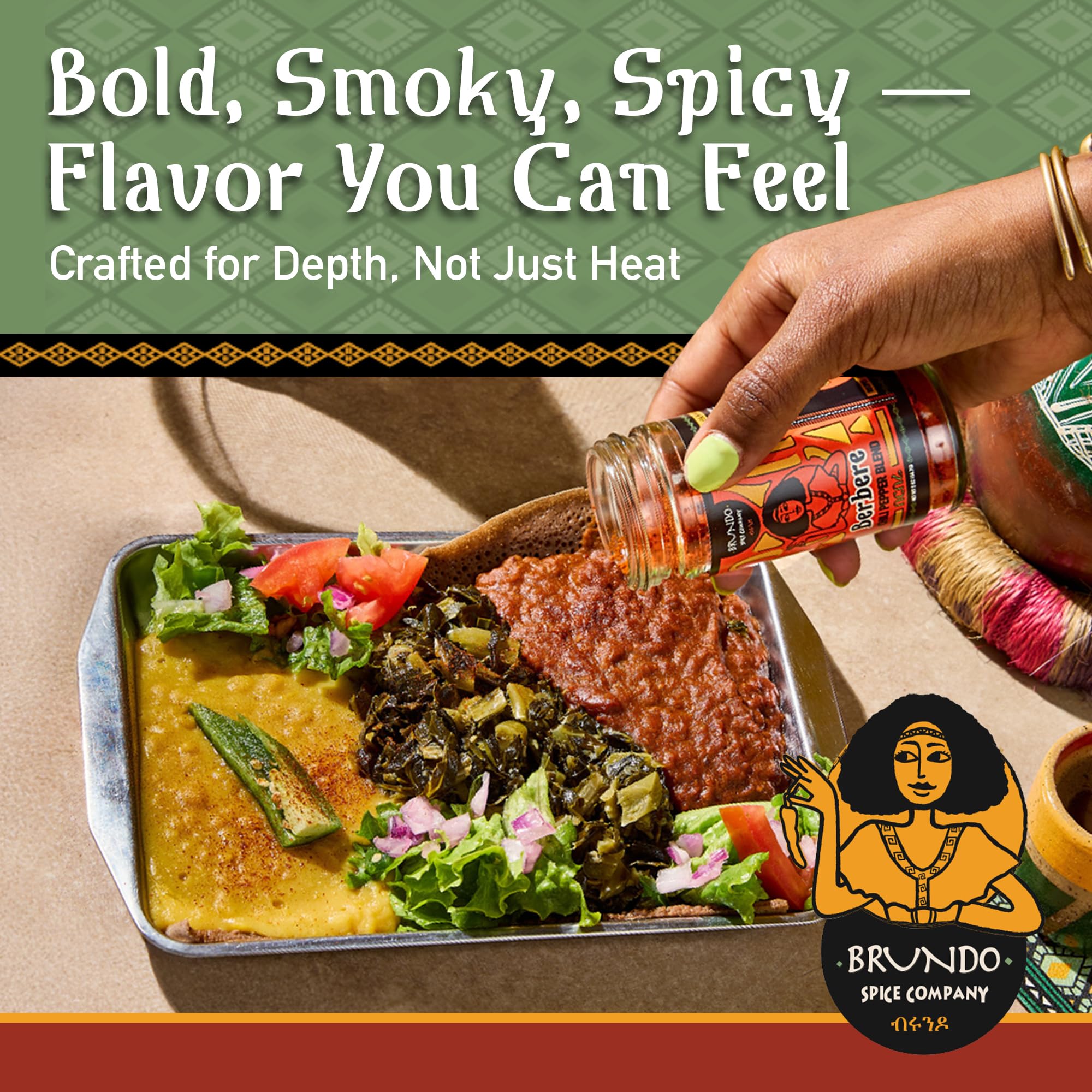 Brundo Spice Berbere blend seasoning enhancing grilled meats.