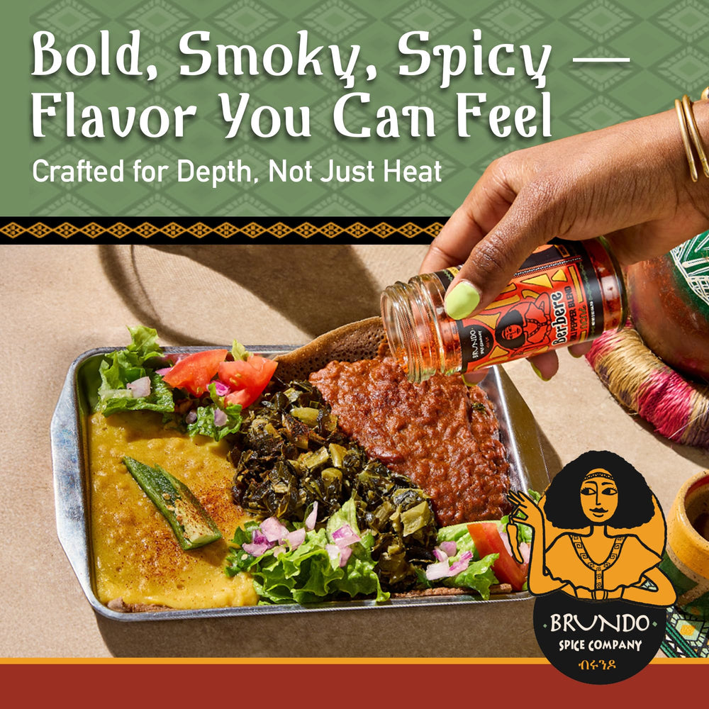 Brundo Spice Berbere blend seasoning enhancing grilled meats.