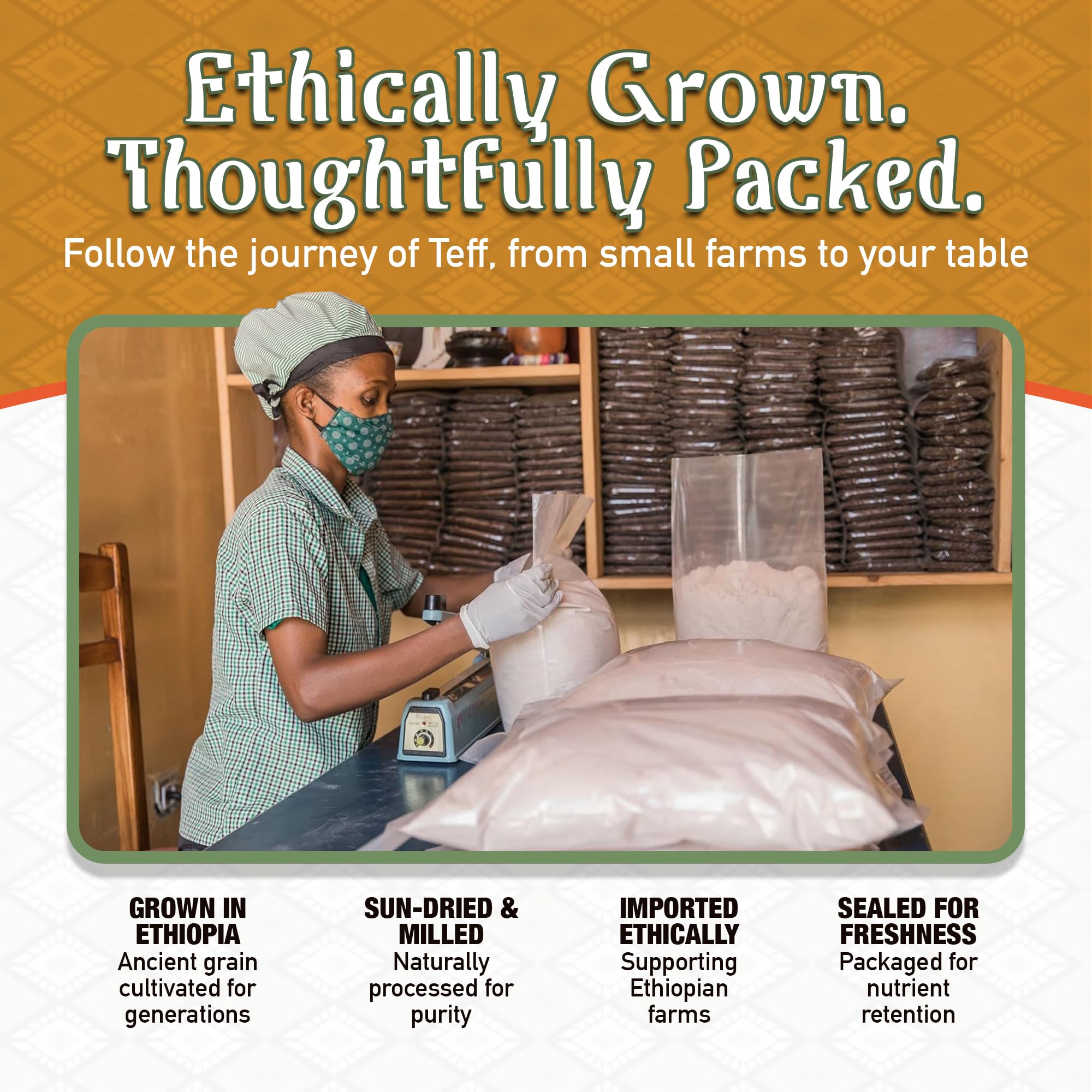 Brundo Teff resealable packaging keeps flour fresh