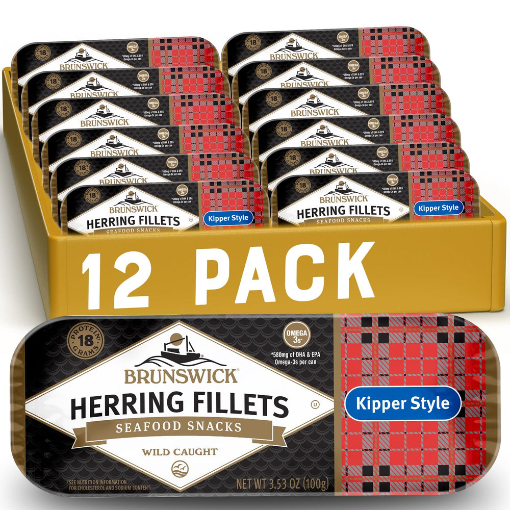 Brunswick boneless kipper-style herring fillets in a can for a protein-packed snack