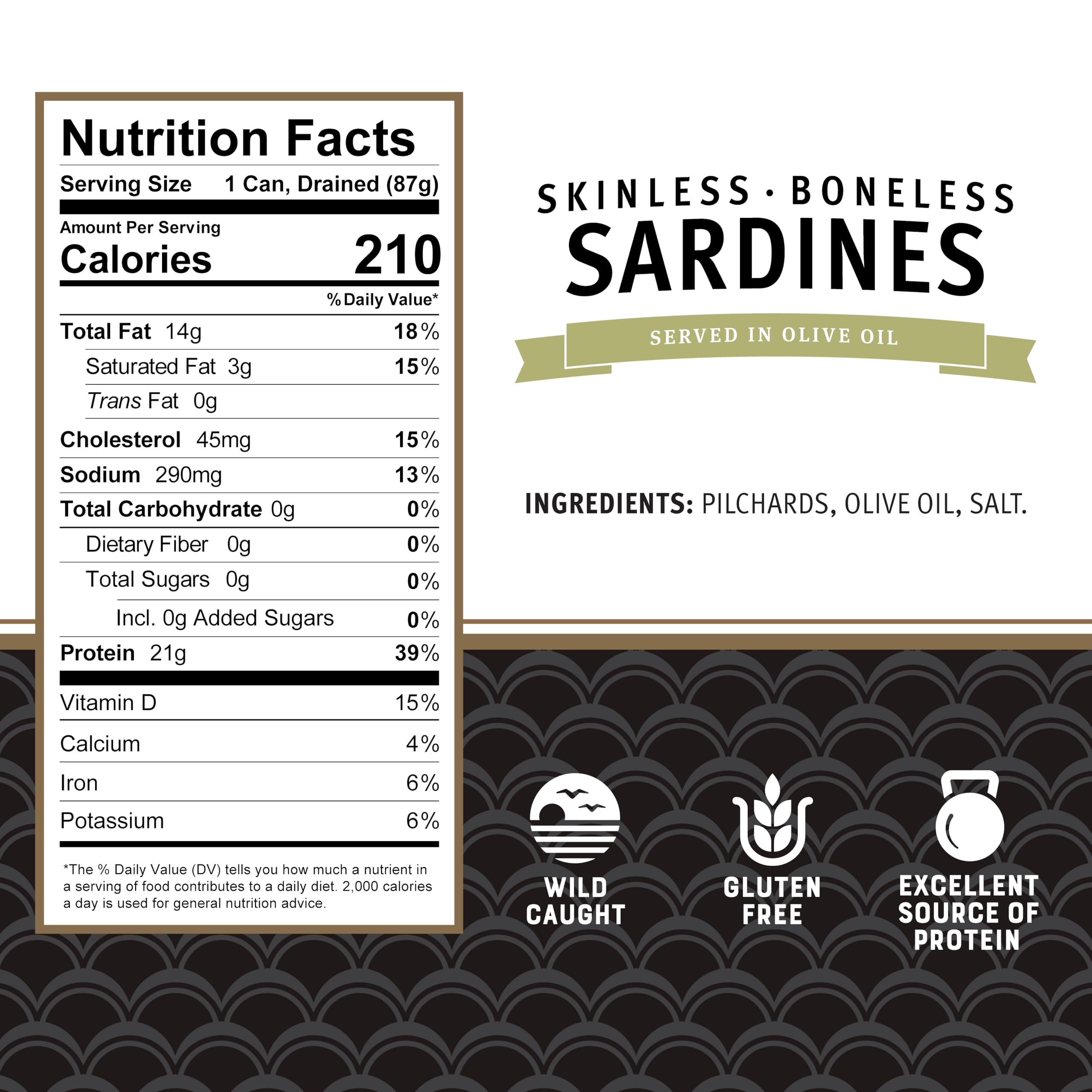 Brunswick boneless, skinless sardines in olive oil, perfect for quick keto-friendly lunches.