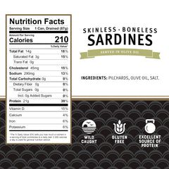 Brunswick boneless, skinless sardines in olive oil, perfect for quick keto-friendly lunches.