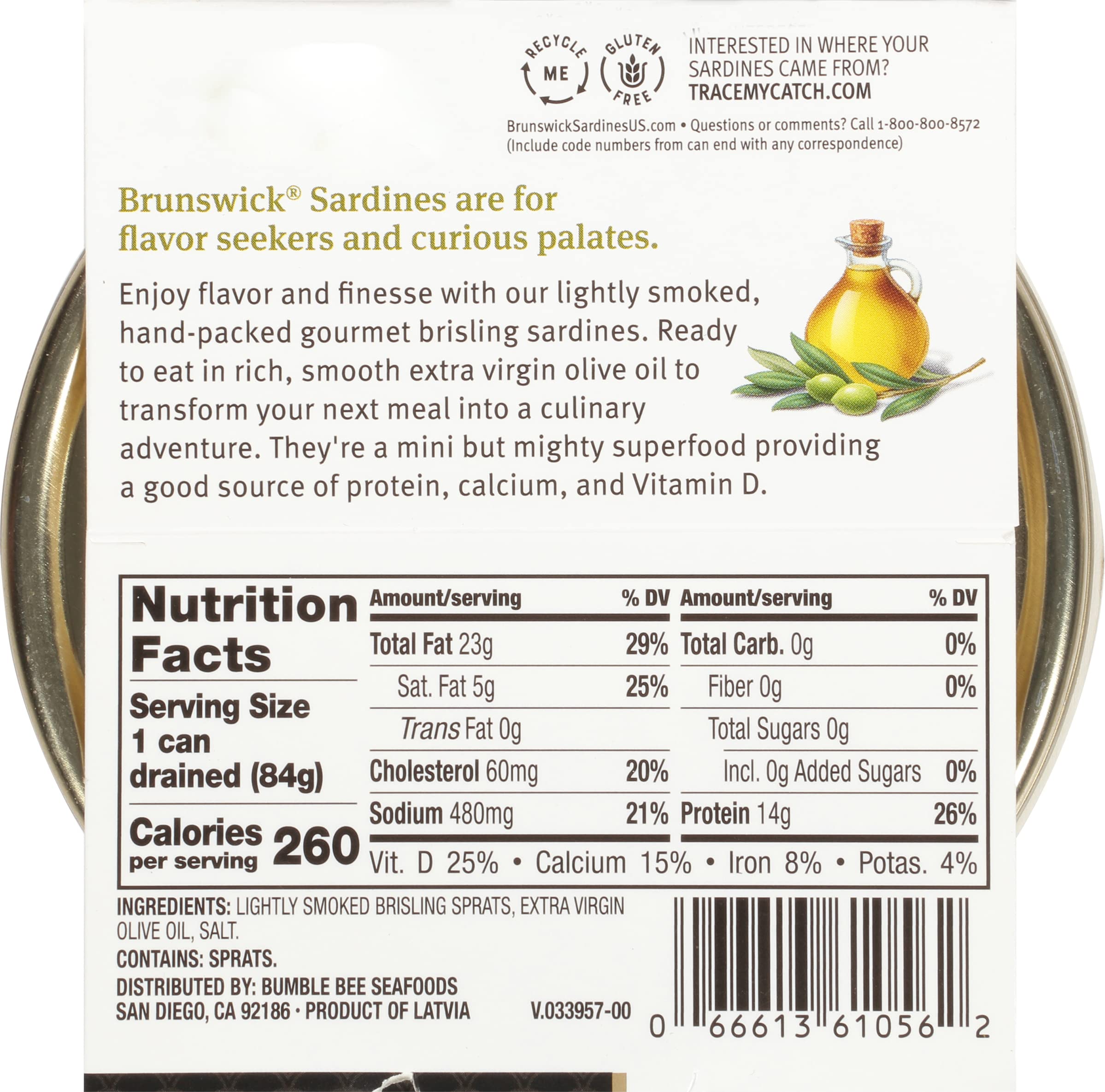 Brunswick brisling sardines in EVOO hand-packed can atop pasta