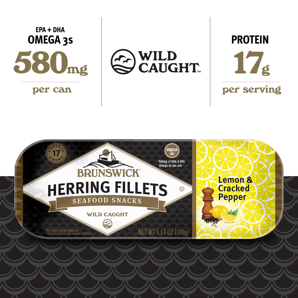 Brunswick Herring Fillets ingredients showcase lemon and pepper aroma.