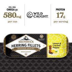Brunswick Herring Fillets ingredients showcase lemon and pepper aroma.