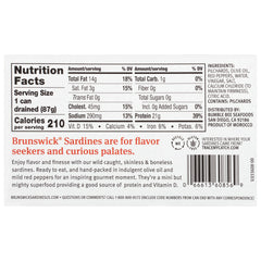 Brunswick skinless boneless sardines in olive oil, convenient ready-to-eat protein