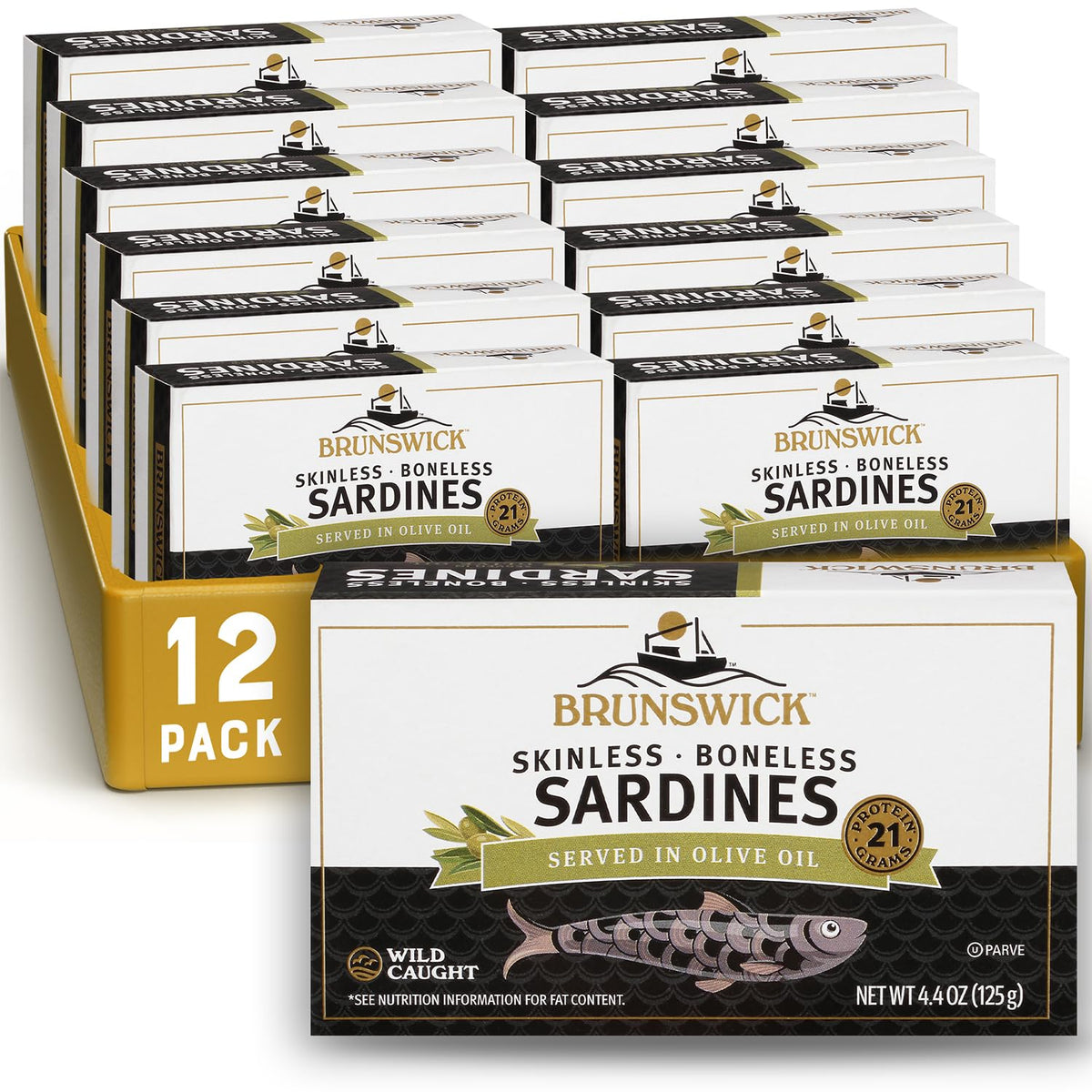 Brunswick wild caught sardines in olive oil ready to boost meals.