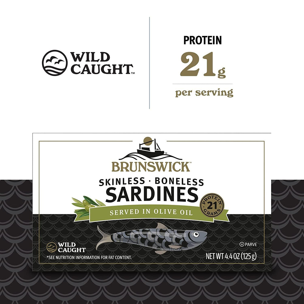 Brunswick wild caught sardines in olive oil on toast for a protein rich snack.