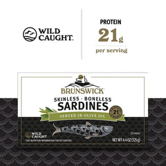 Brunswick wild caught sardines in olive oil on toast for a protein rich snack.