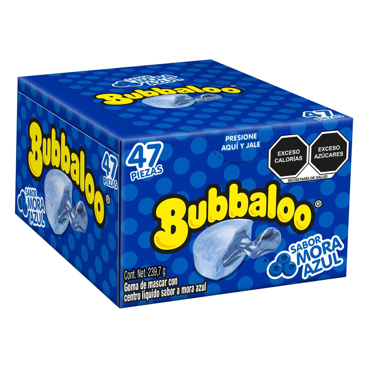 Bubbaloo Adams chewing gum with blueberry liquid center for a burst of flavor