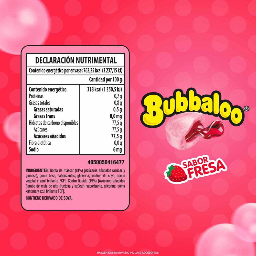 Bubbaloo Adams gum with strawberry center, vibrant flavor for on-the-go chewing.