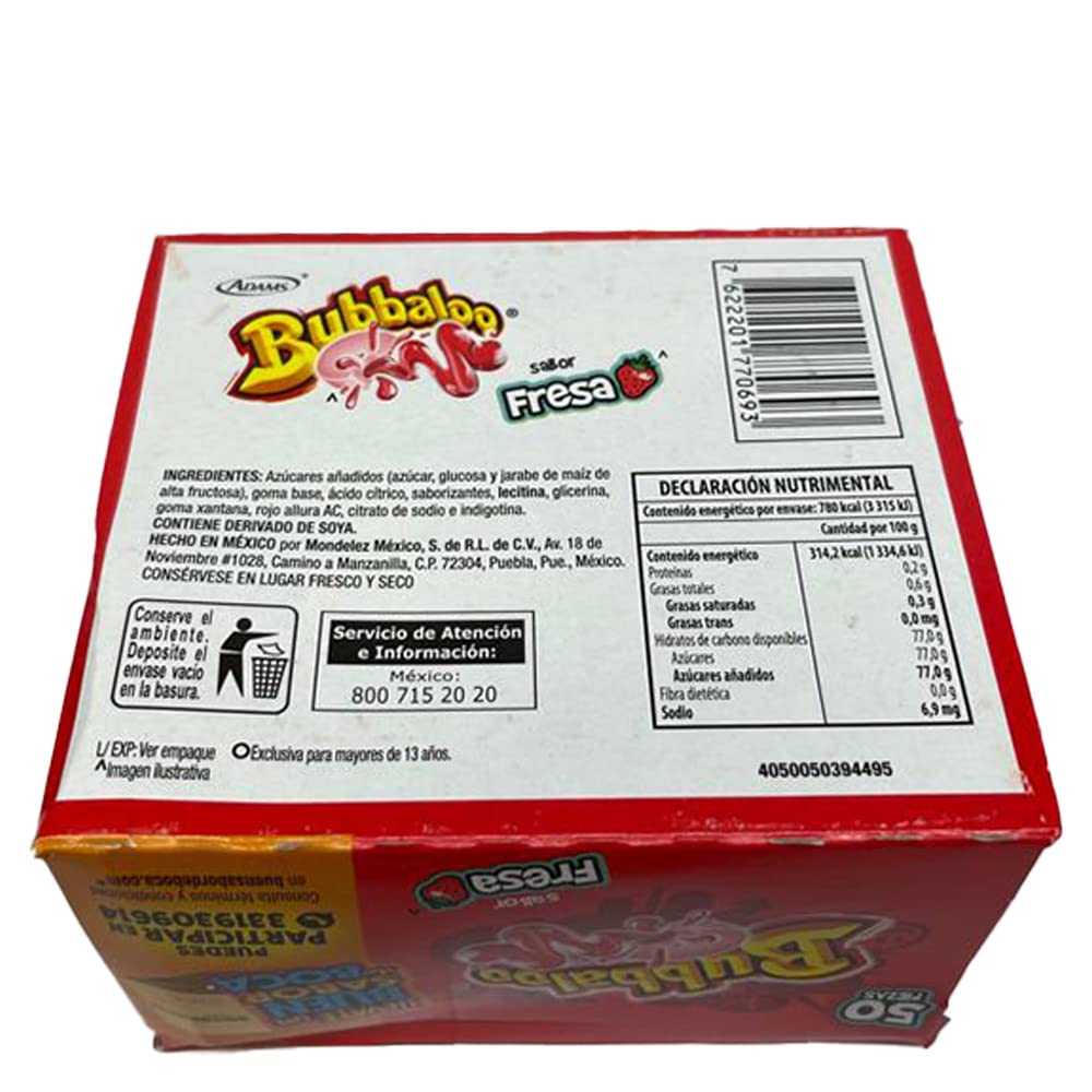 Bubbaloo chewy strawberry gum close-up showing texture for a quick flavor boost.