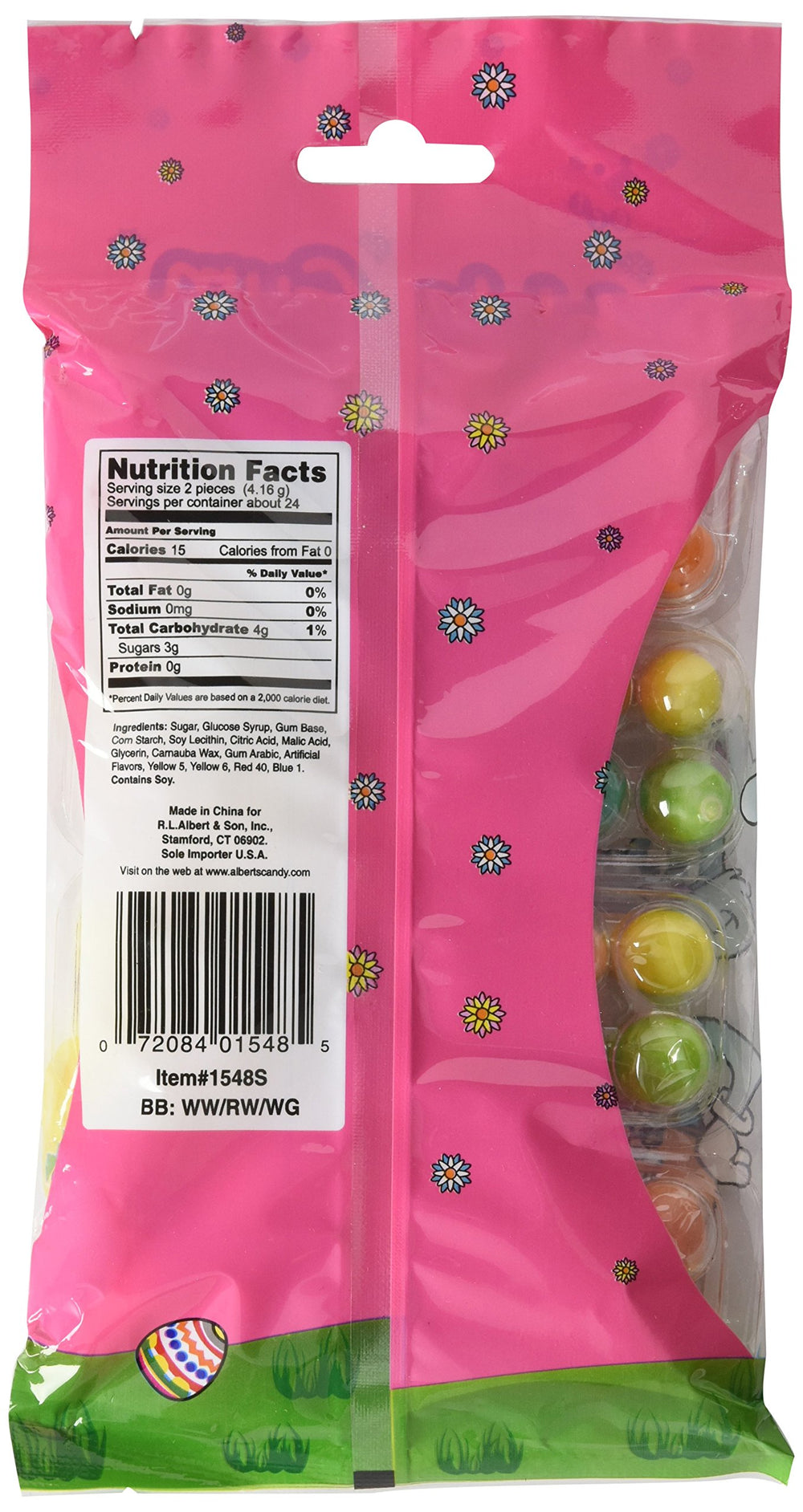 Close-up of colorful bubble gum eggs with glossy shells.