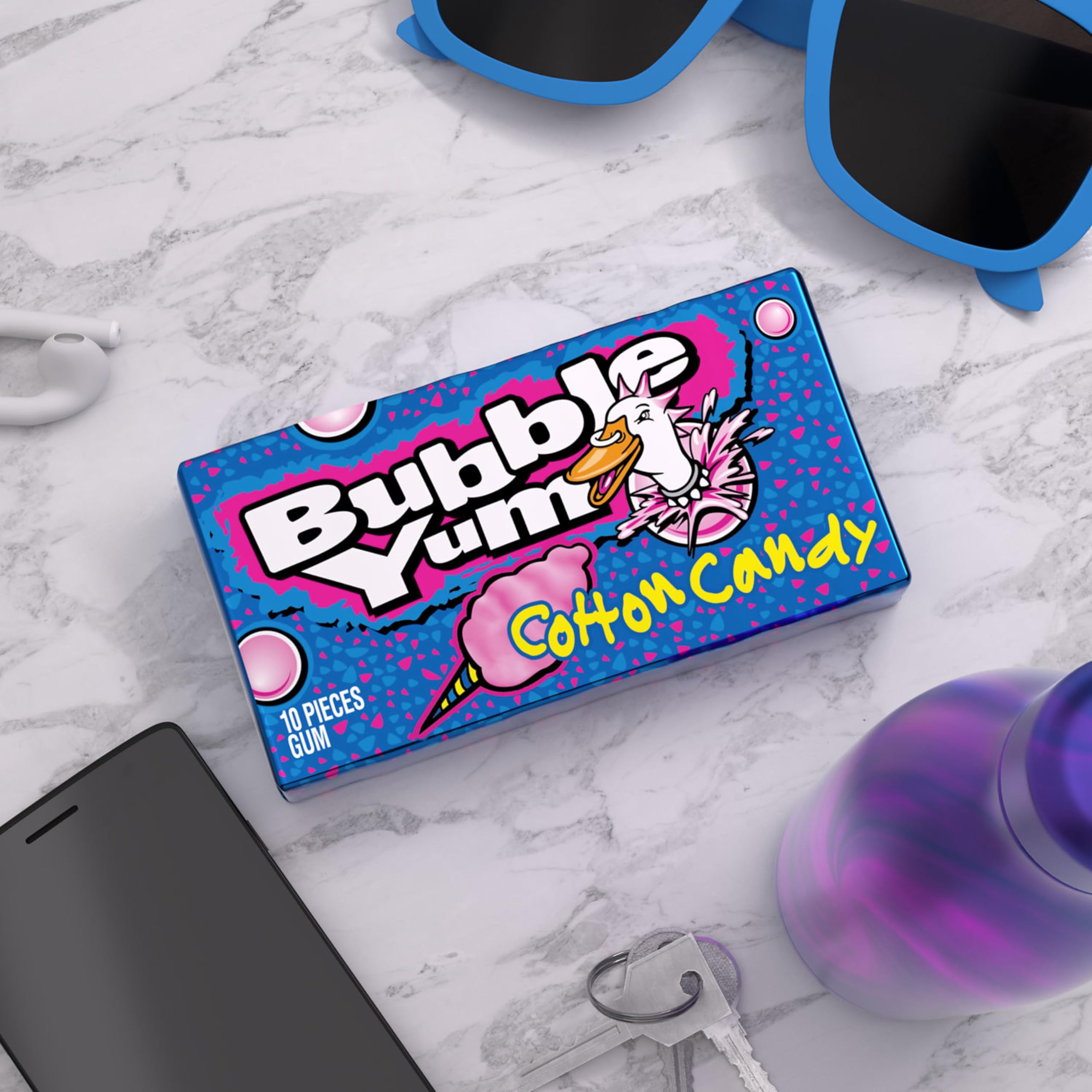 Bubble Yum gum being blown into a large bubble to entertain