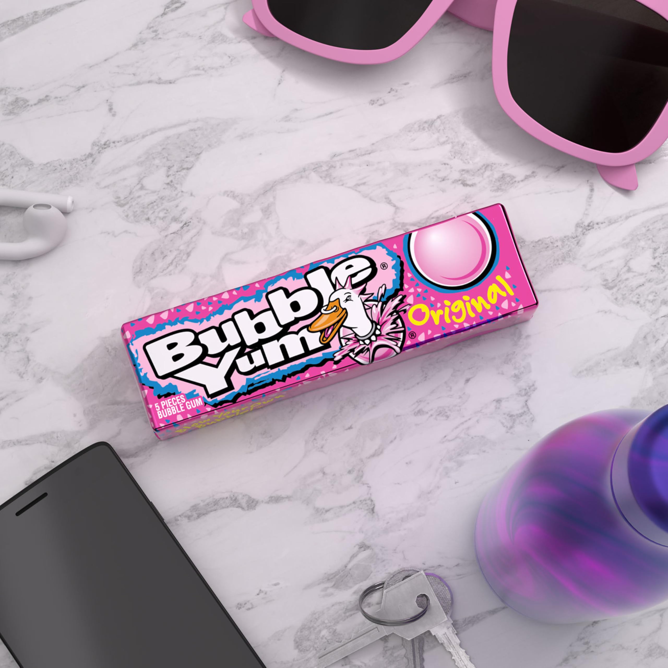 Desk-side Bubble Yum Original gum for quick, tasty breaks.