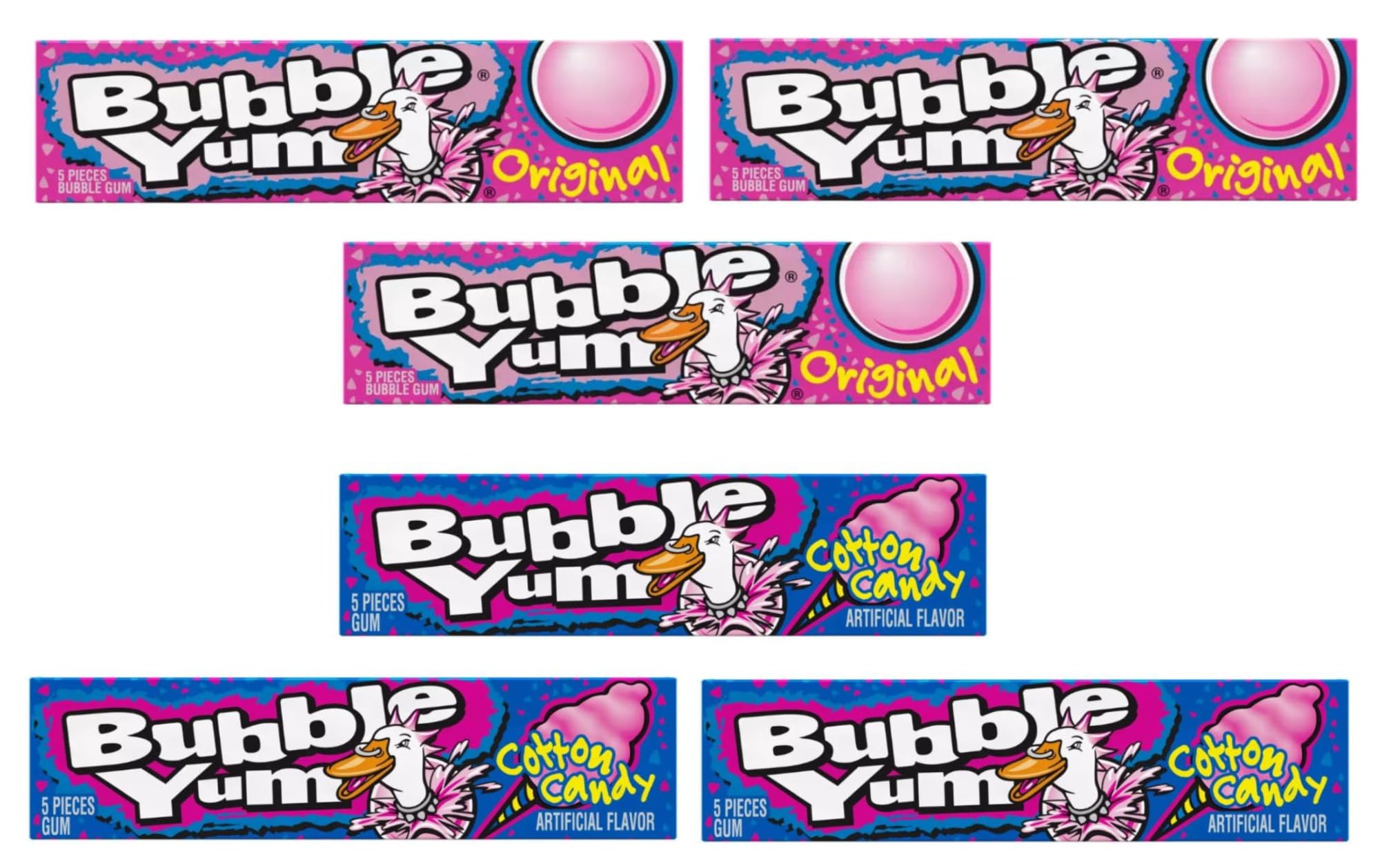 Bubble Yum variety pack six-pack display for sharing at parties or road trips.