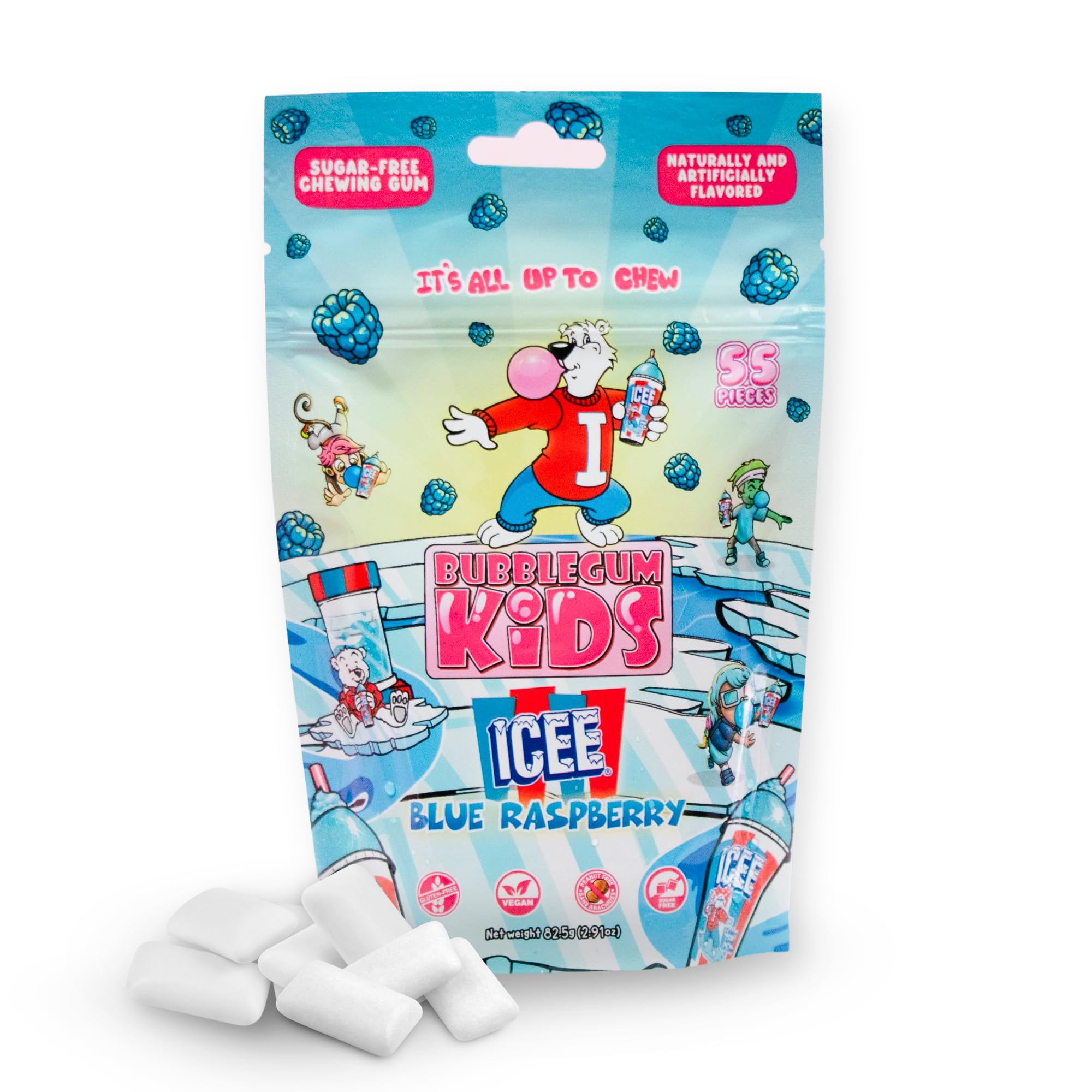 Bubblegum Kids ICEE Blue Raspberry chiclet shell for a refreshing crunch