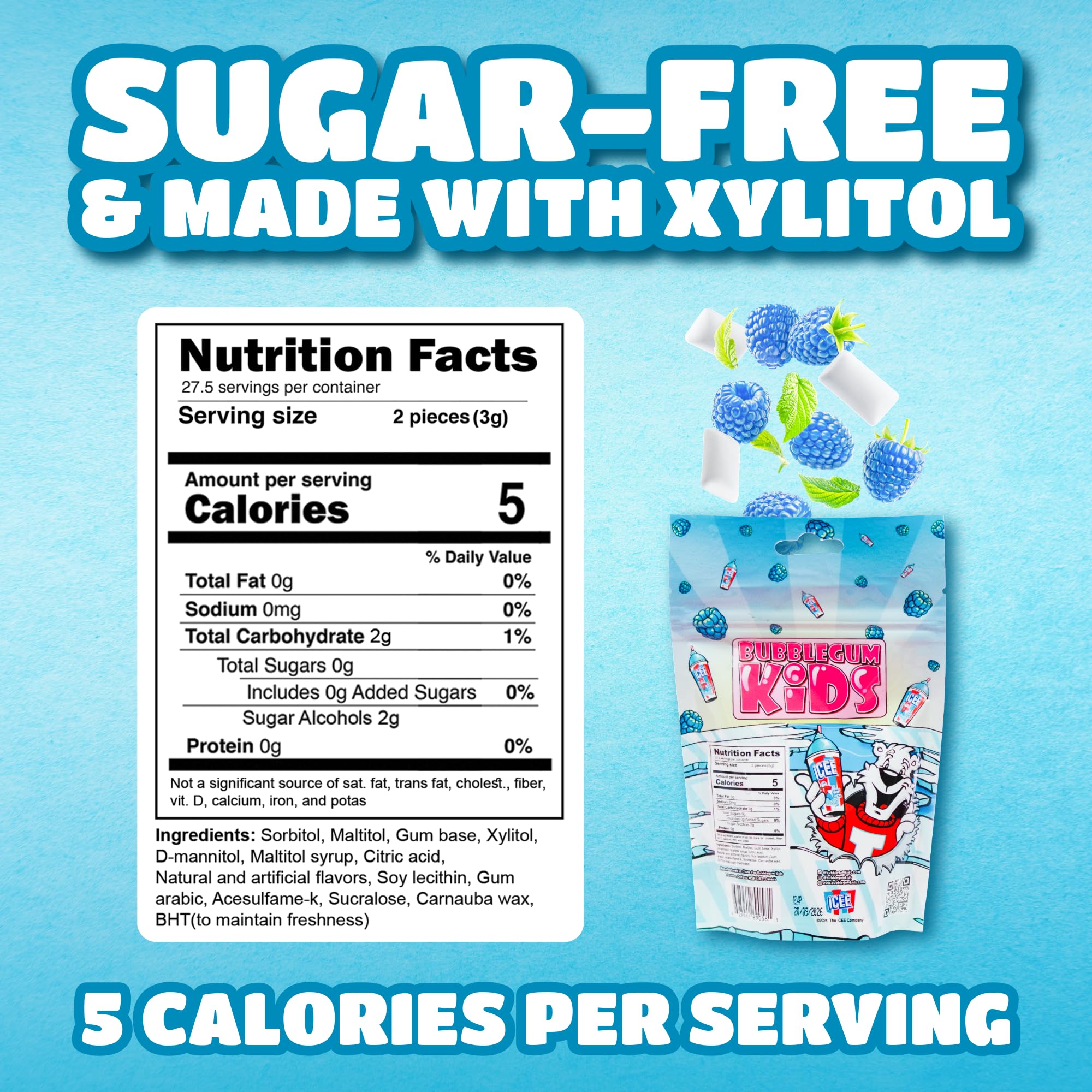 Bubblegum Kids ICEE Blue Raspberry gum center for lasting flavor