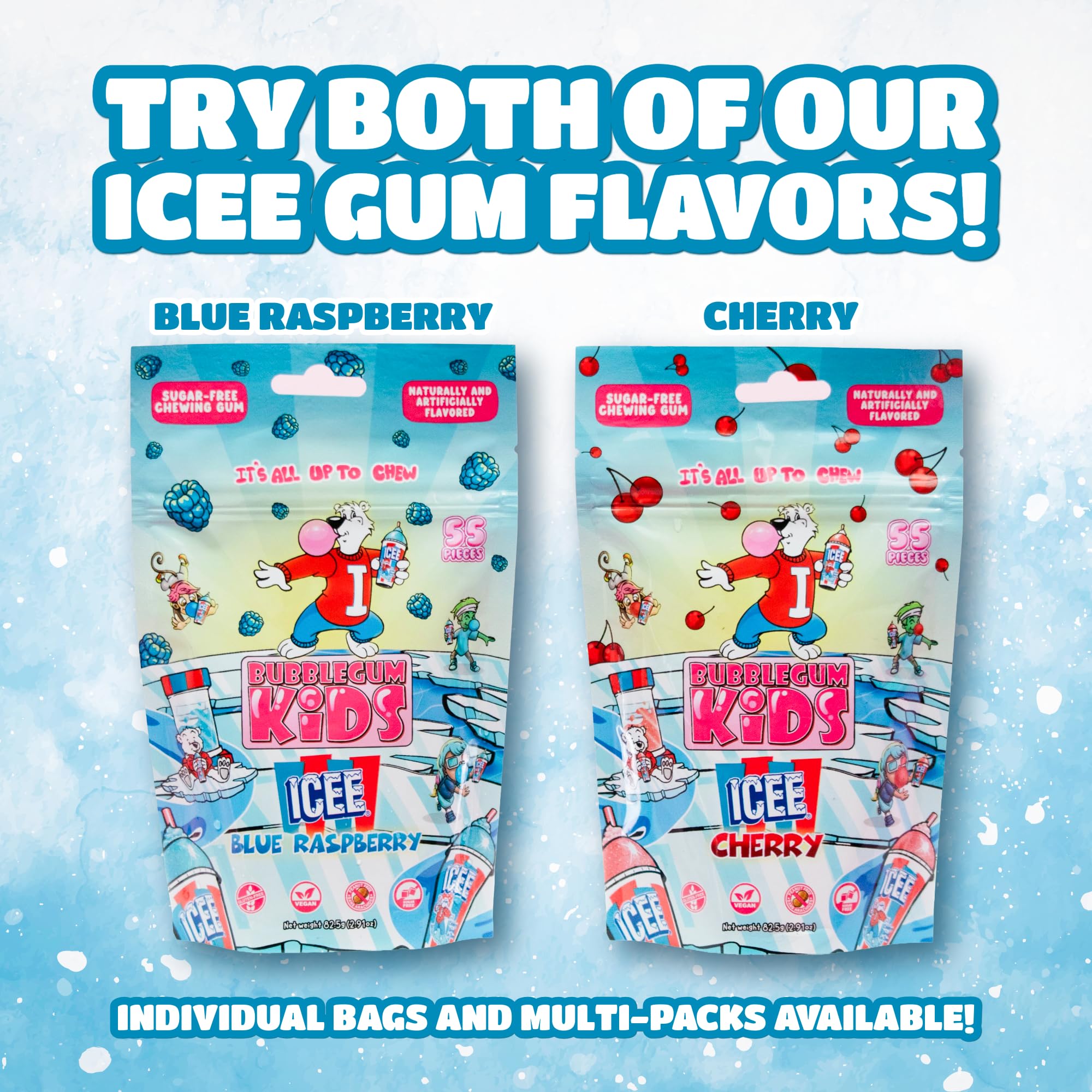 Bubblegum Kids ICEE Blue Raspberry packaging close-up