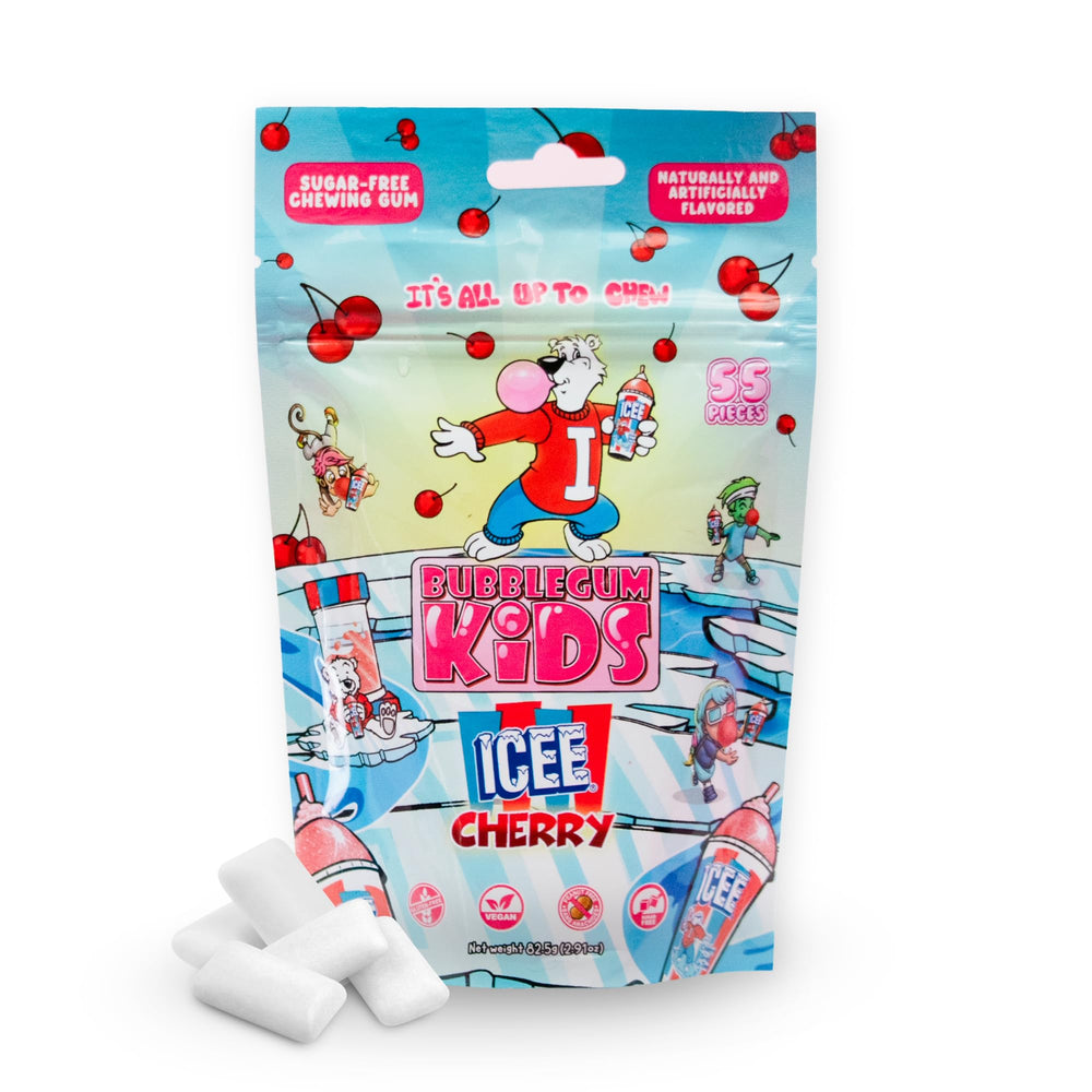 Bubblegum Kids ICEE Cherry gum pack front, inviting on-the-go flavor for tastiness.