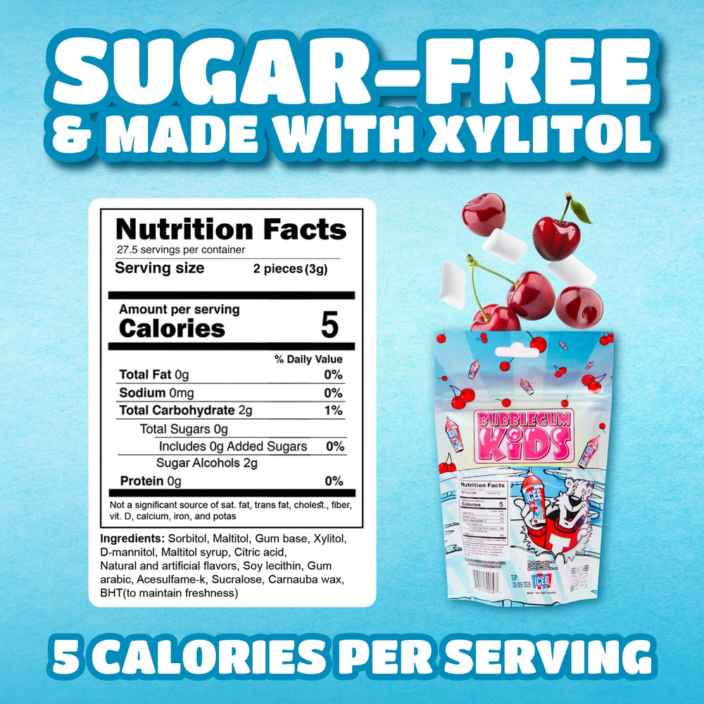 Bubblegum Kids ICEE Cherry gum resealable pack keeps freshness for busy days.