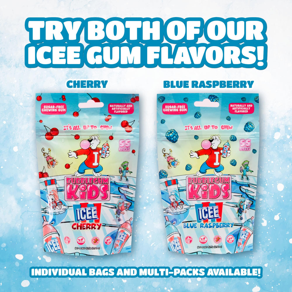 Bubblegum Kids ICEE Cherry gum on store shelf evokes nostalgia and appeal.
