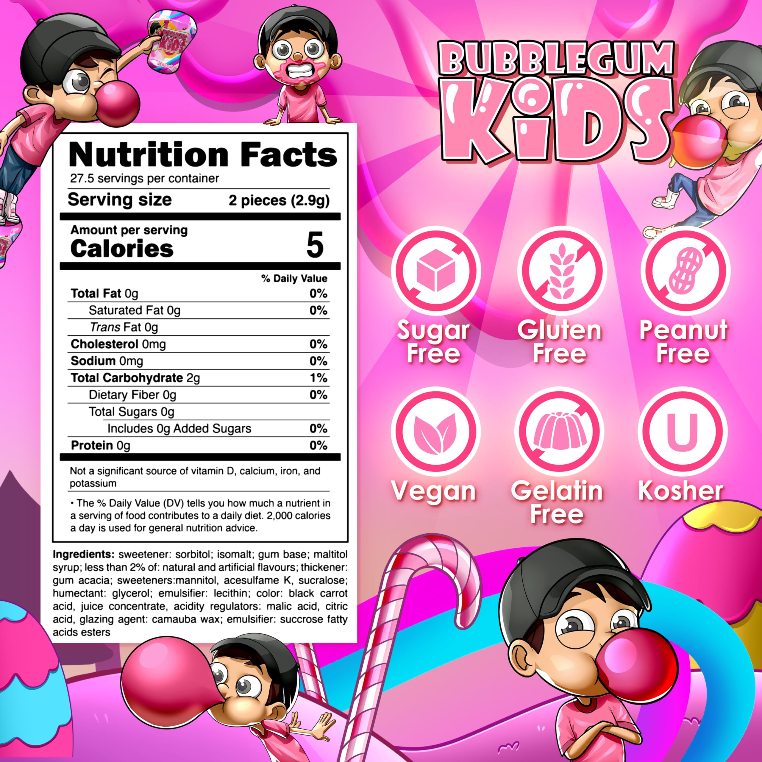 Bubblegum Kids Original Blend gum piece close-up highlighting crunchy shell and chewy center.