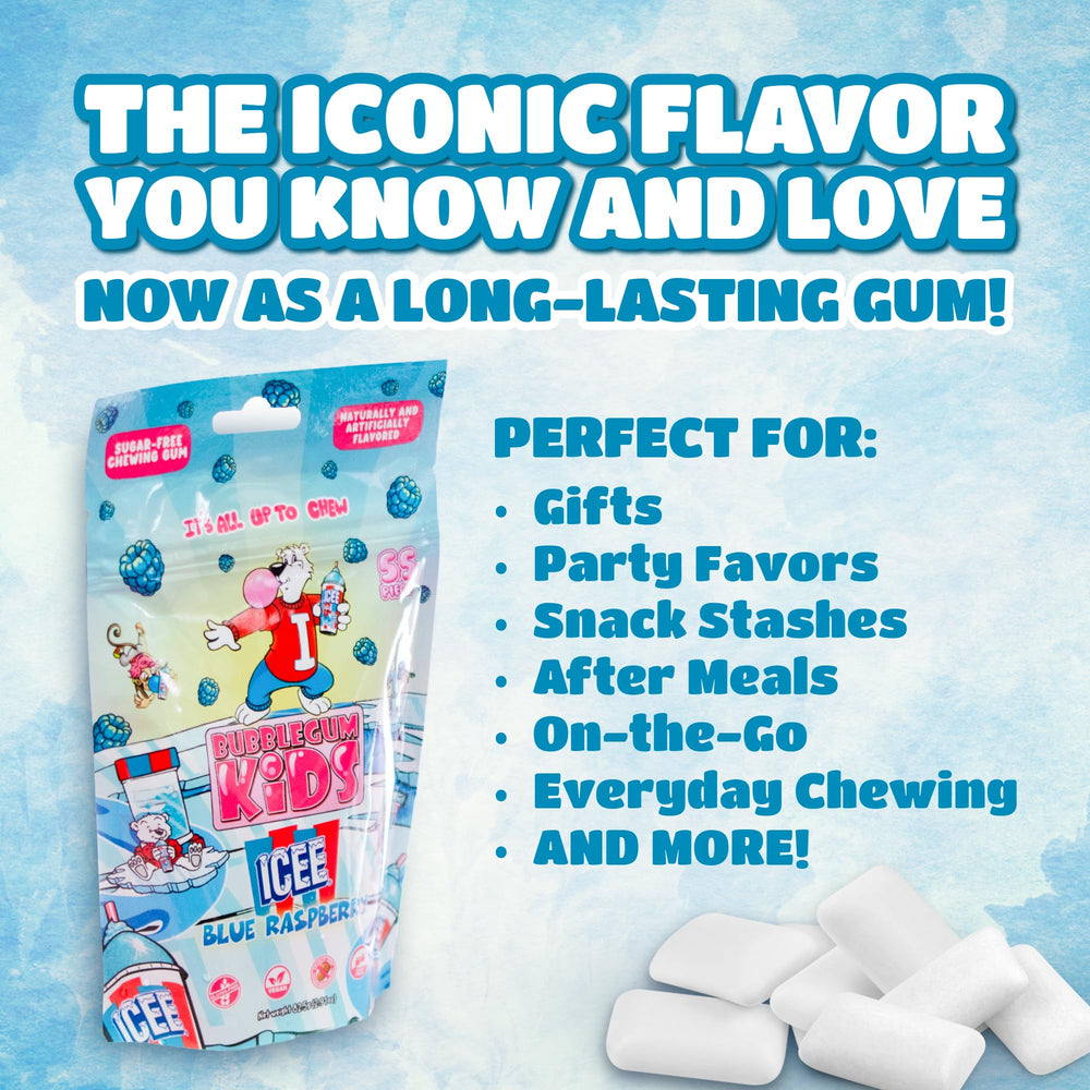 Bubblegum Kids resealable bag showing a 55-piece gum pack