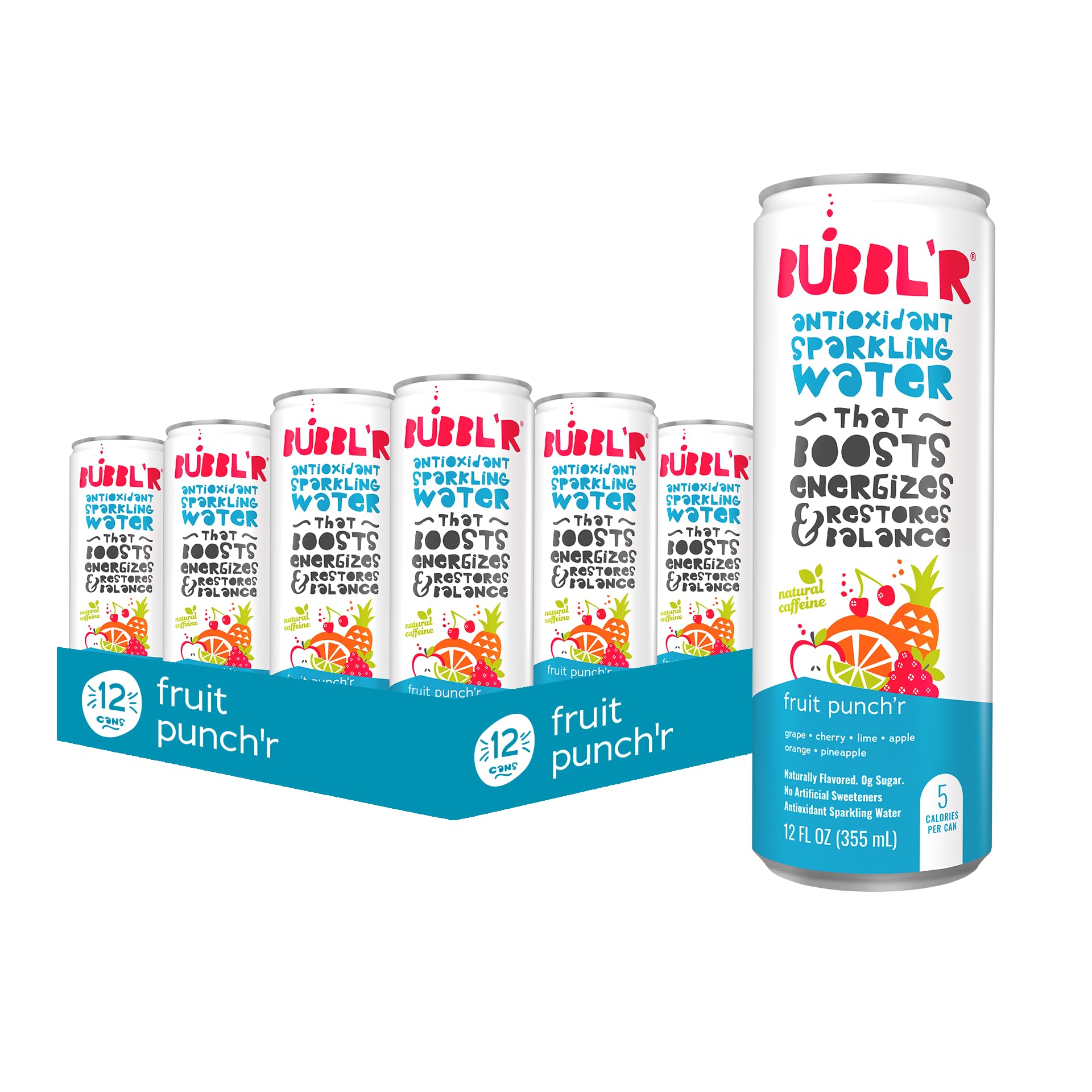 Bubblr fruit punchr can closeup, crisp flavor and natural ingredients.