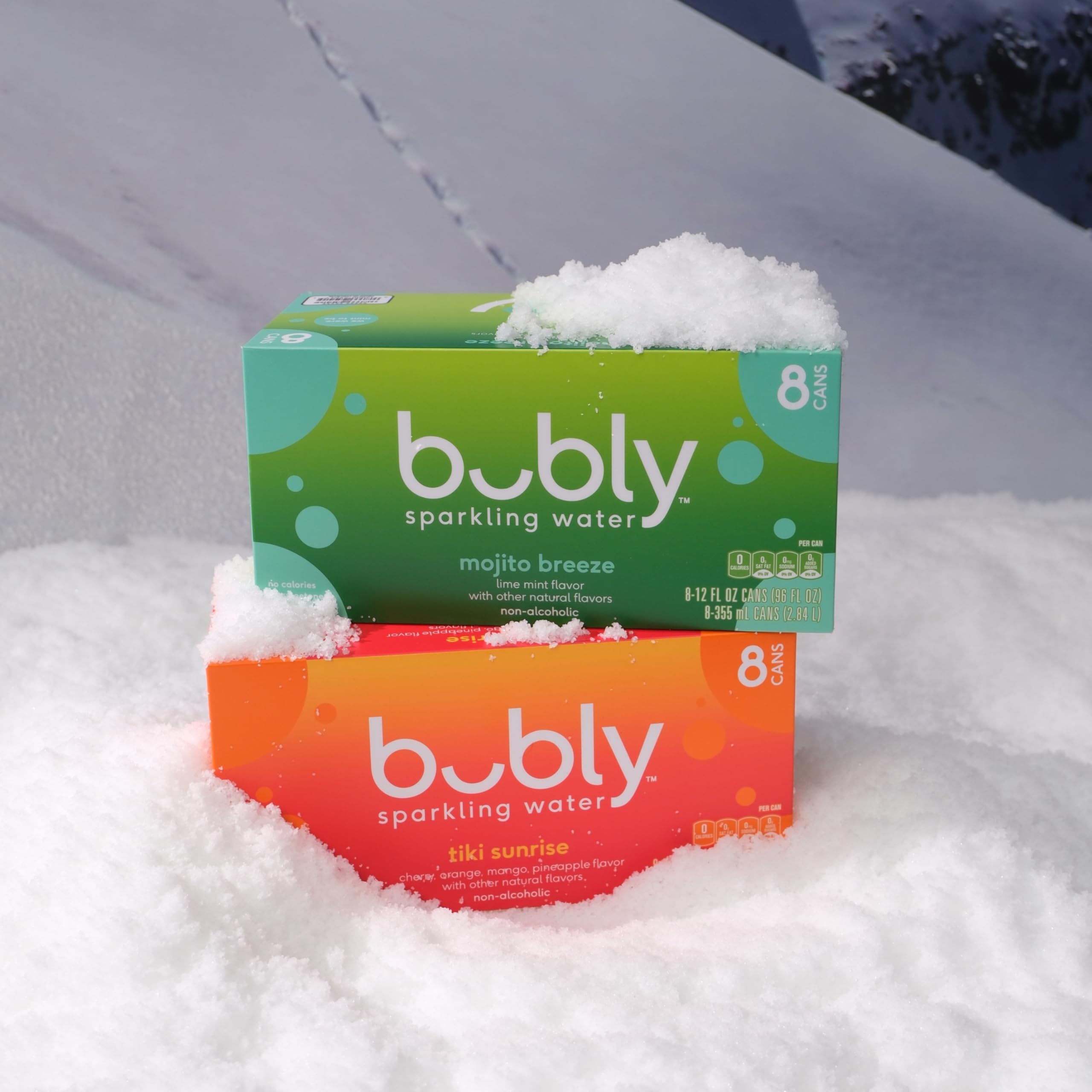 Bubly brand logo on pack invites a refreshing moment