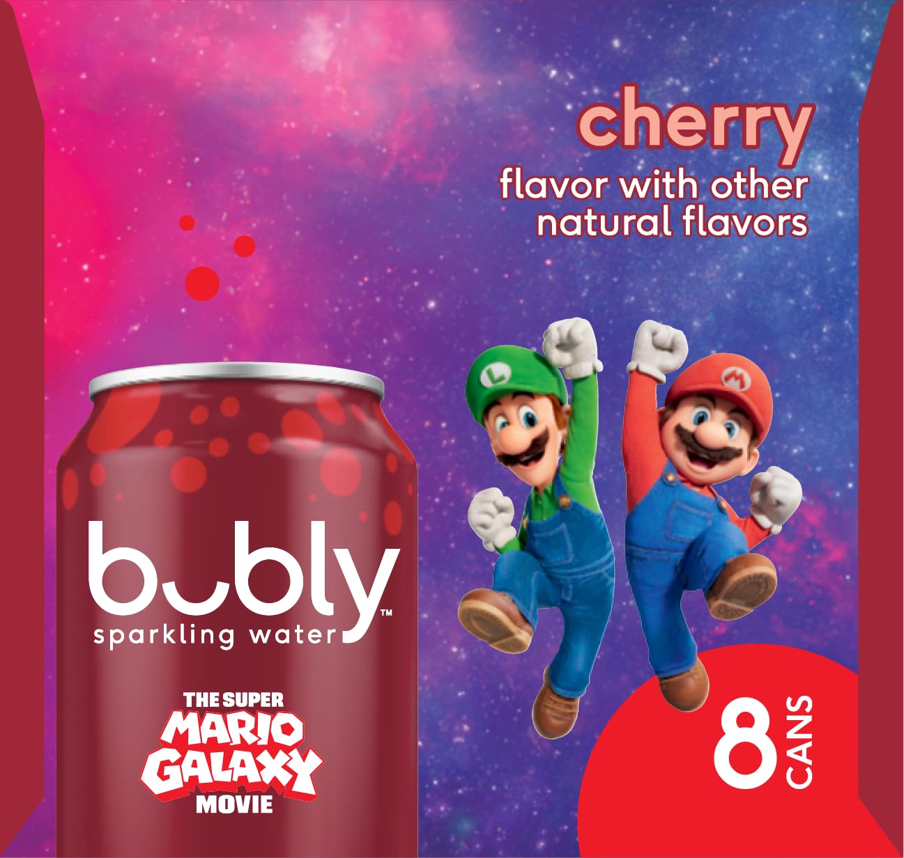 Bubly Cherry sparkling water pack-front shows convenient multi-pack for gatherings