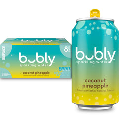Bubly Coconut Pineapple can front view for zero-calorie tropical refreshment.