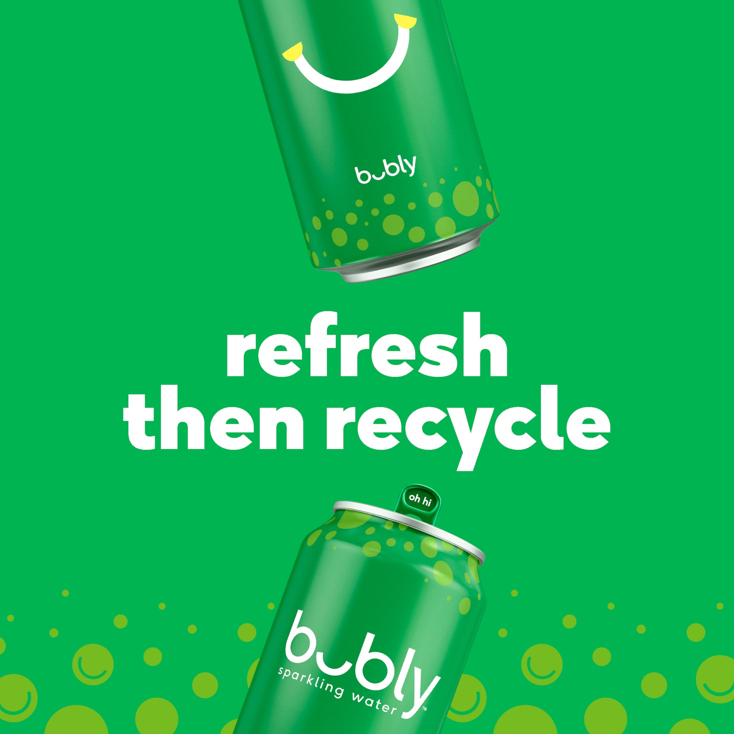 Bubly Coconut Pineapple cans with recycling icon.