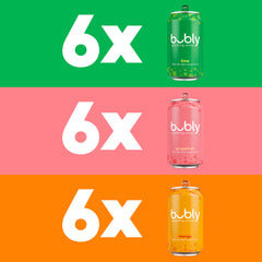 Bubly Grapefruit can closeup emphasizes refreshing citrus taste with zero calories.