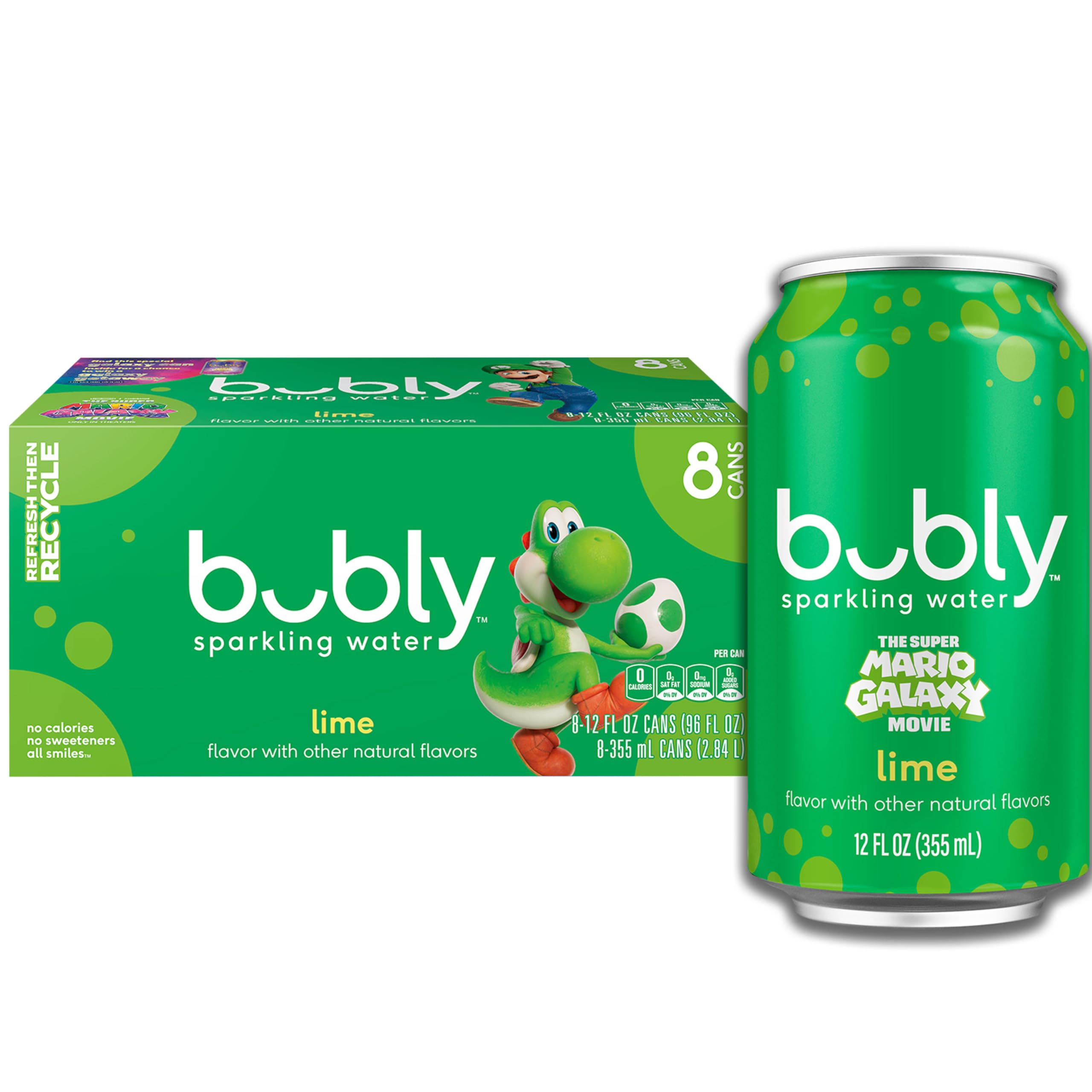 Bubly Lime 12oz can in pack, crisp flavor and refreshing aroma.