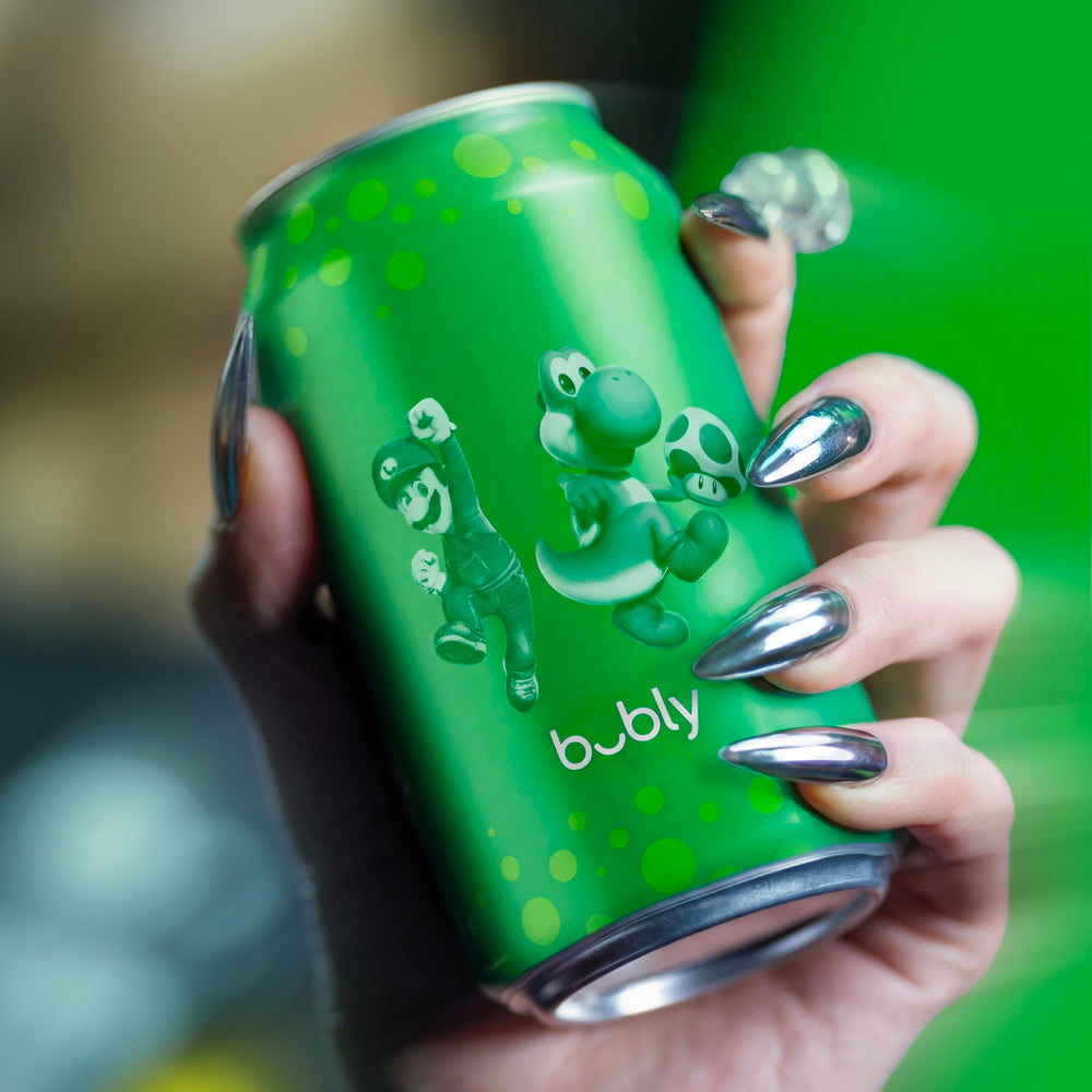 Pack of Bubly Lime cans on a table, inviting to grab and go.