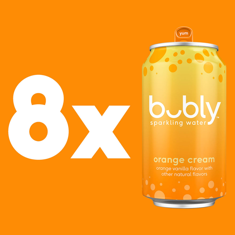 Bubly Orange Creamsicle bubbles close-up highlights lively fizz.