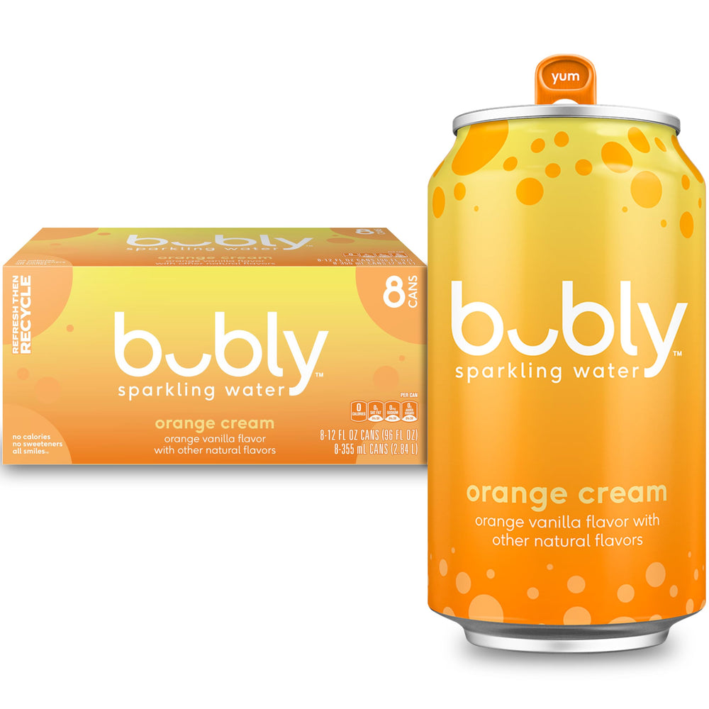 Bubly Orange Creamsicle can front with bright label and zero calories.