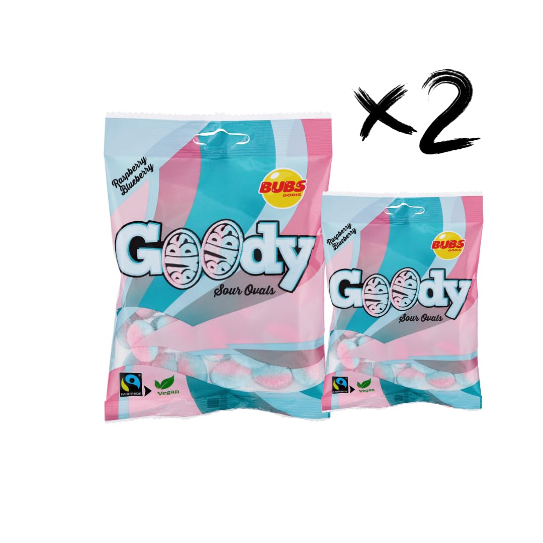 Bubs Goody Sour Ovals Raspberry Caramel 2-pack, tangy candy for snacking.