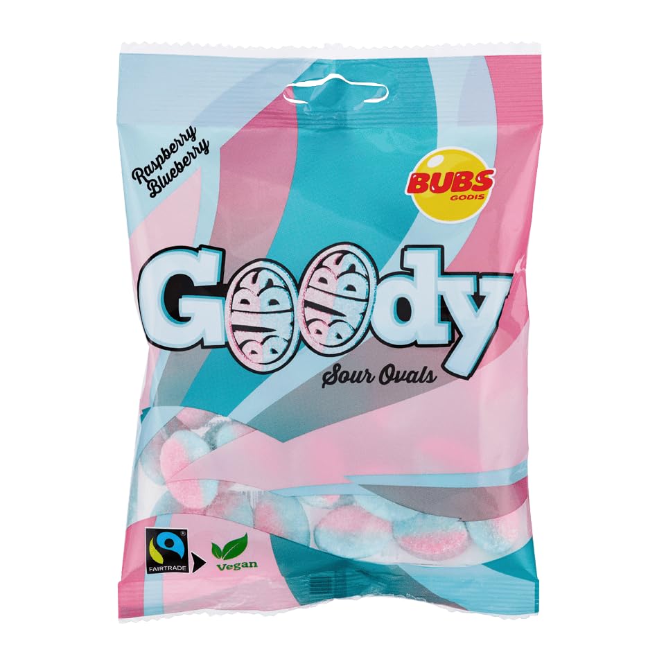 Bubs Goody Sour Ovals on shelf, colorful licorice option for sharing.