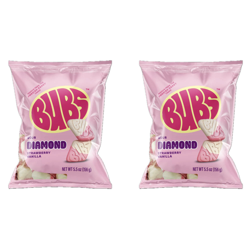 BUBS Sour Strawberry Vanilla Diamond Foam Candies close-up showing tangy flavor and soft chew.