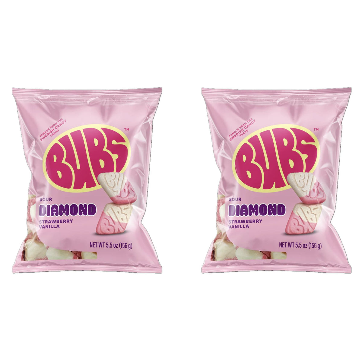 BUBS Sour Strawberry Vanilla Diamond Foam Candies close-up showing tangy flavor and soft chew.